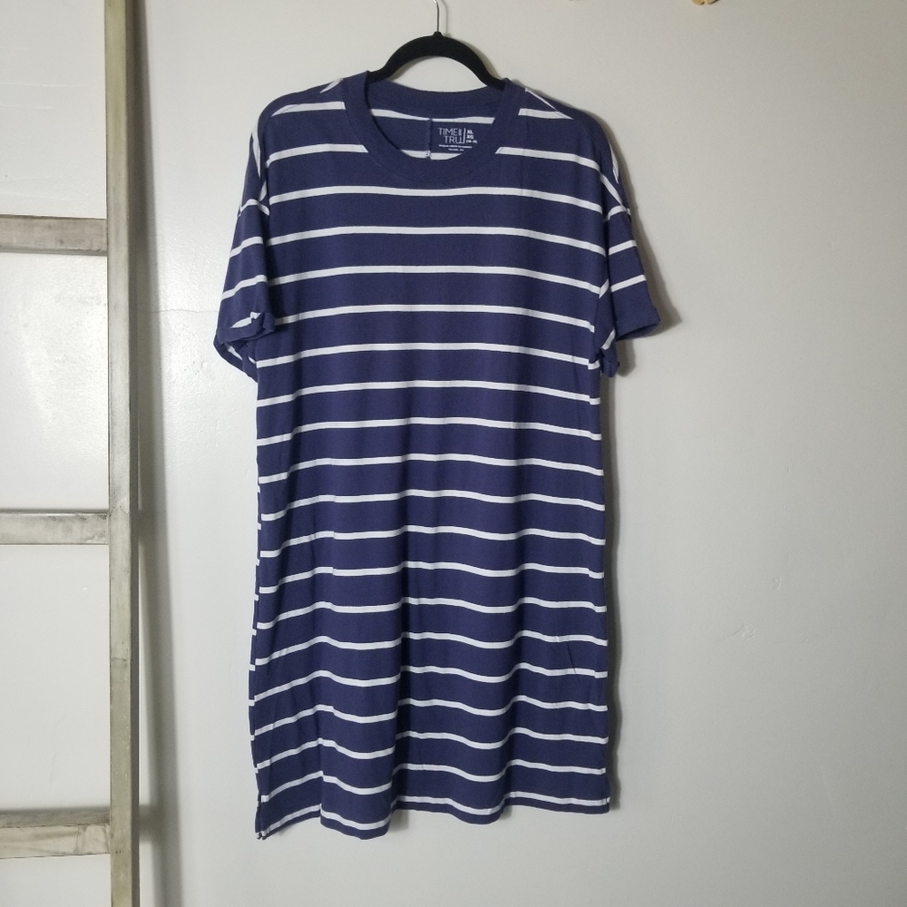 TIME AND TRU WOMEN'S GRAY BLUE AND WHITE SHIRT DRESS SIZE XL